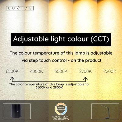 Lucide ALDWIN - Stolná lampa - LED Dim. - 1x8W 2700K/6500K - 3 StepDim - Čierny